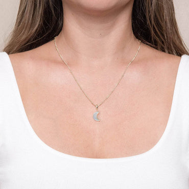 Crescent Moon Raw Gemstone Necklace