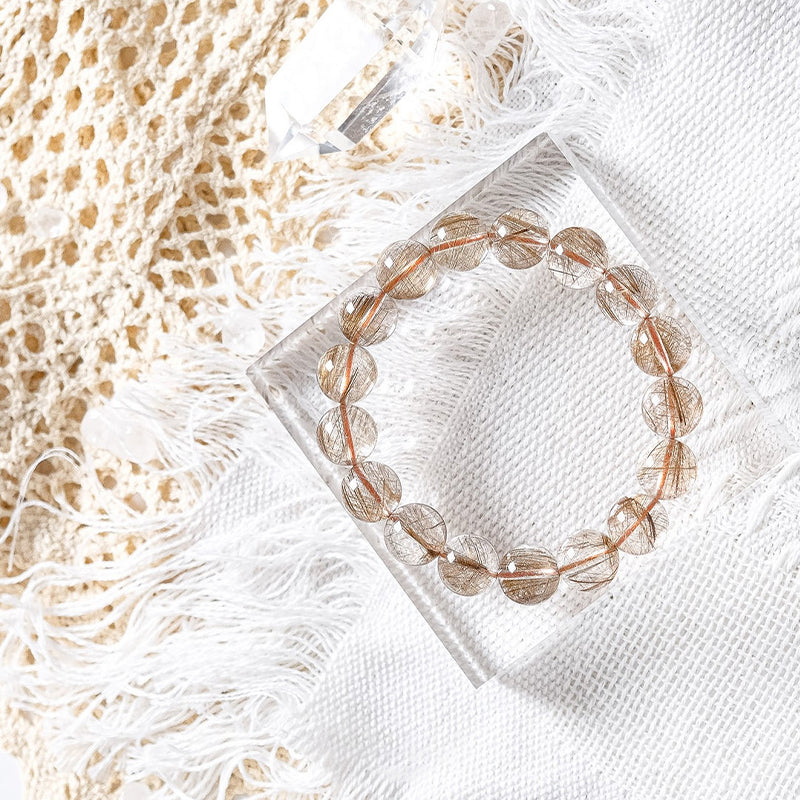 Silver Hair Quartz/Champagne Devil Hair Quartz Bracelet