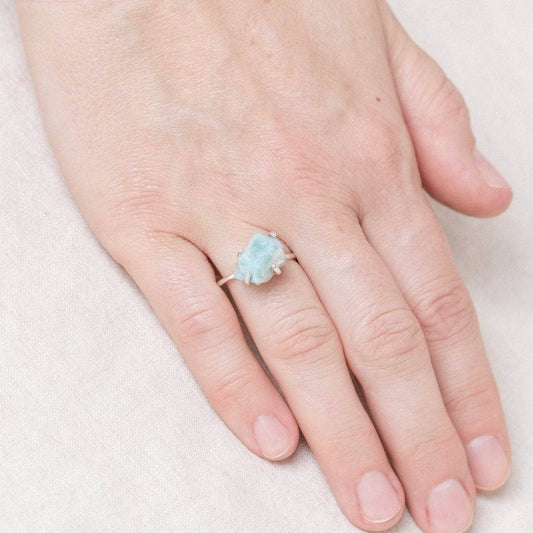 Rare Genuine Larimar Raw Freeform Gold or Silver Ring