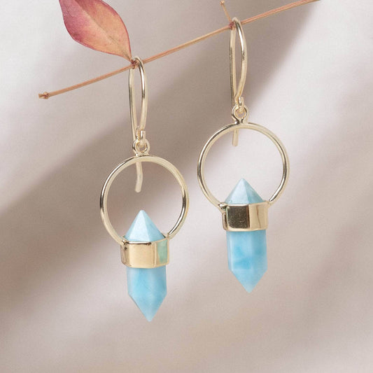 Rare Genuine Larimar Crystal Point Earrings