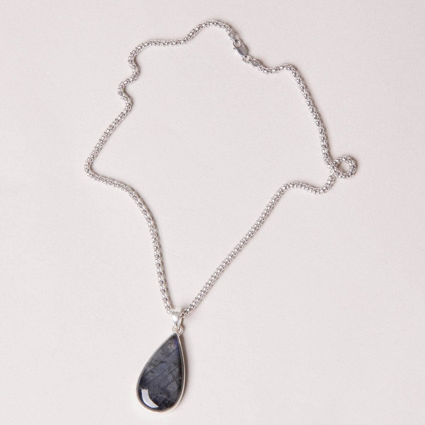 Genuine Labradorite Teardrop Pendant Necklace
