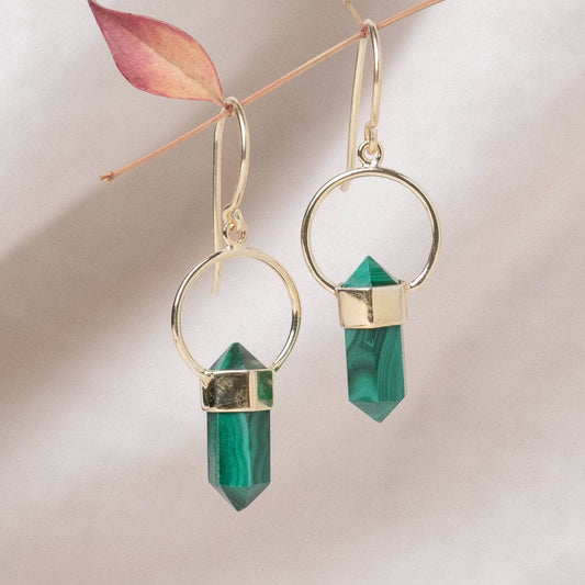 Genuine Malachite Crystal Point Earrings
