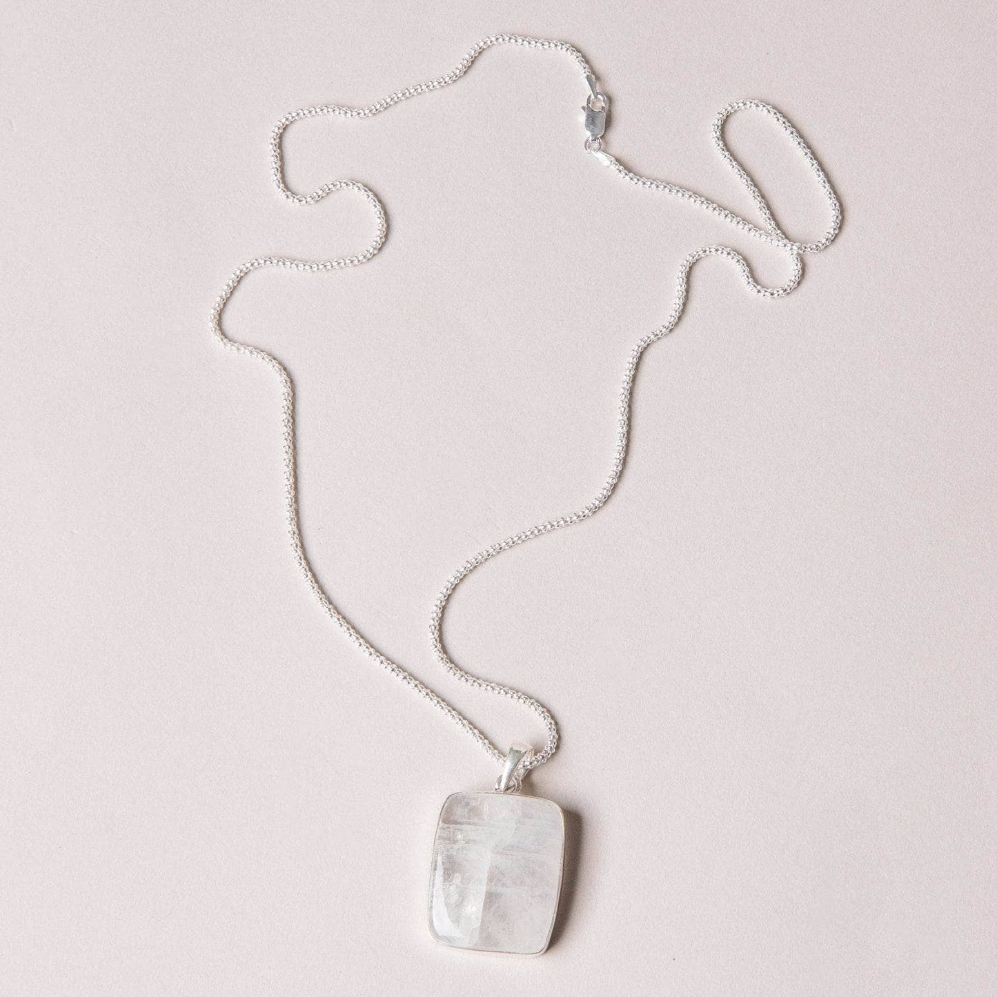 Rainbow Moonstone Square Pendant Necklace