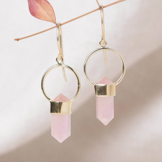 Rose Quartz Crystal Point Earrings