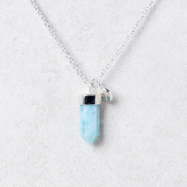 Delicate Rare Genuine Larimar Crystal Point Necklace