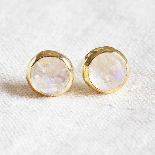 Rainbow Moonstone Silver or Gold Stud Earring