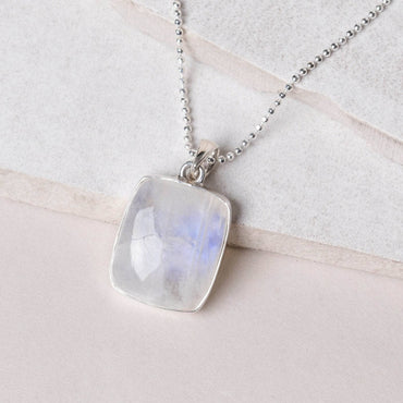 Rainbow Moonstone Square Pendant Necklace