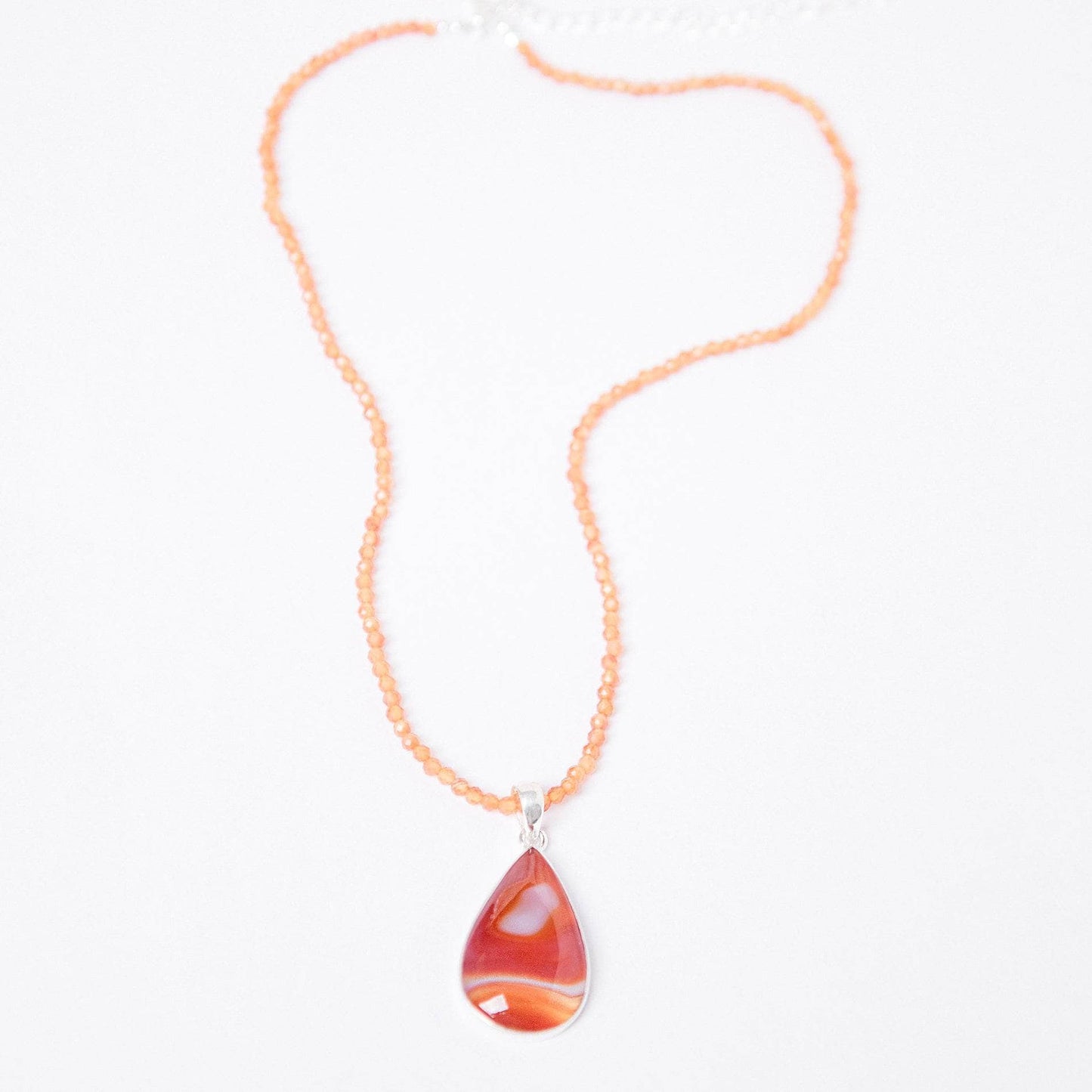 Carnelian Banded Agate Teardrop Pendant Necklace