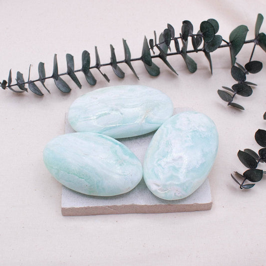 Blue Caribbean Calcite Palm Stones-AAA Premium Quality