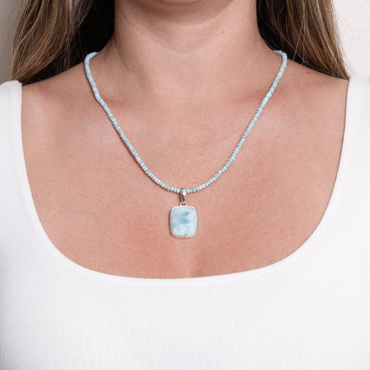 Rare Genuine Larimar Square Pendant Necklace