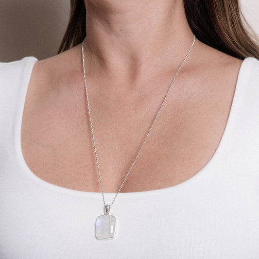 Rainbow Moonstone Square Pendant Necklace