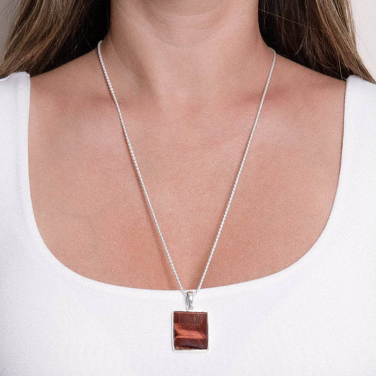 Red Tiger Eye Square Pendant Necklace