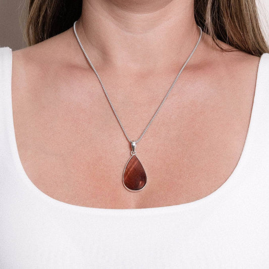 Red Tiger Eye Teardrop Pendant Necklace
