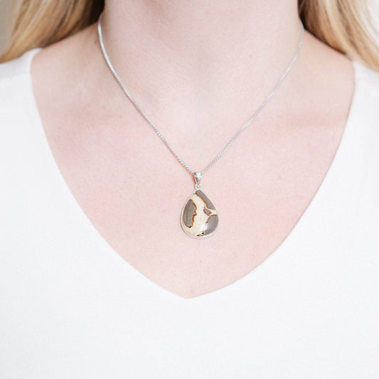 Rare Septarian Rhyolite Teardrop Pendant Necklace