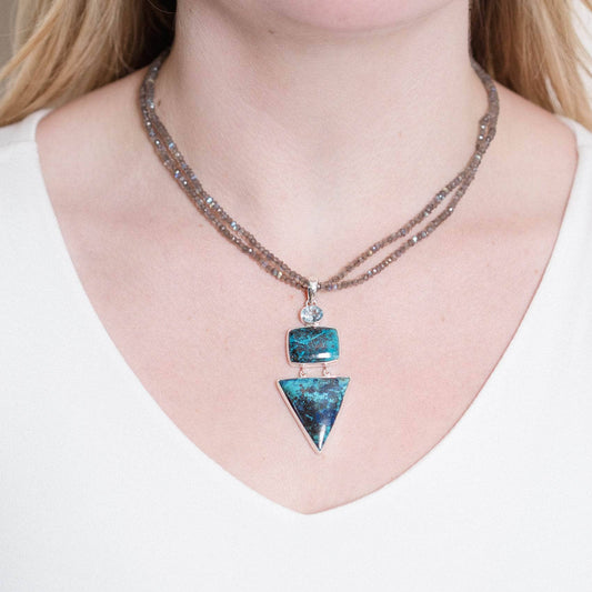 Rare Shattuckite/Blue Topaz Pendant Necklace