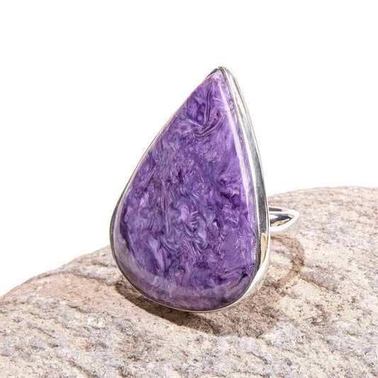 Charoite Teardrop Gemstone Ring - Adjustable 7-9 - 1 of a Kind