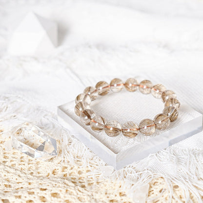 Silver Hair Quartz/Champagne Devil Hair Quartz Bracelet