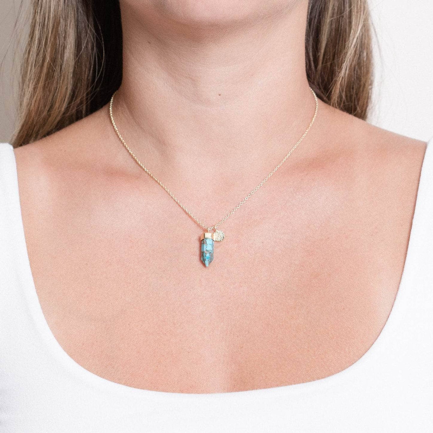 Delicate Genuine Turquoise Crystal Point Necklace