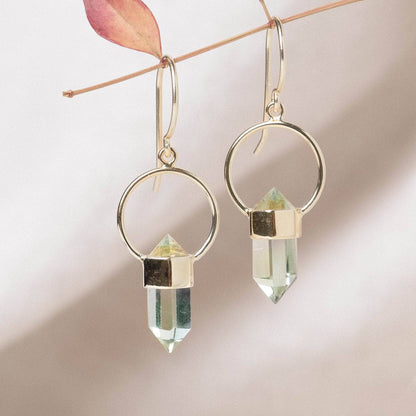 Green Amethyst Crystal Point Earrings