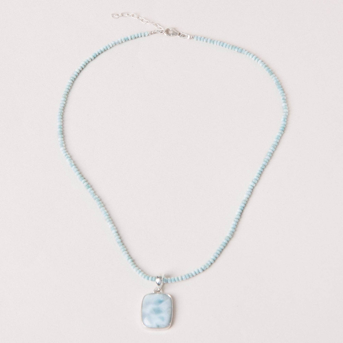 Rare Genuine Larimar Square Pendant Necklace