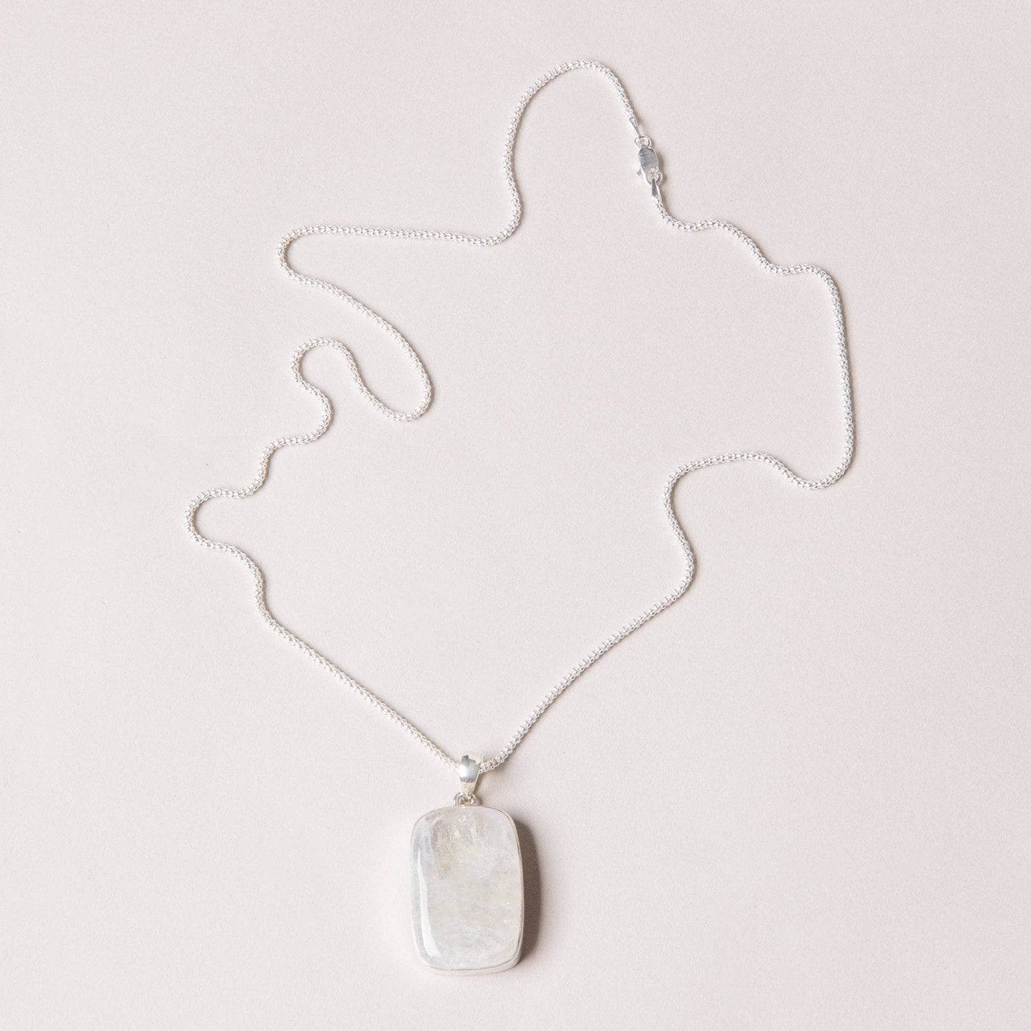 Rainbow Moonstone Rectangle Pendant Necklace