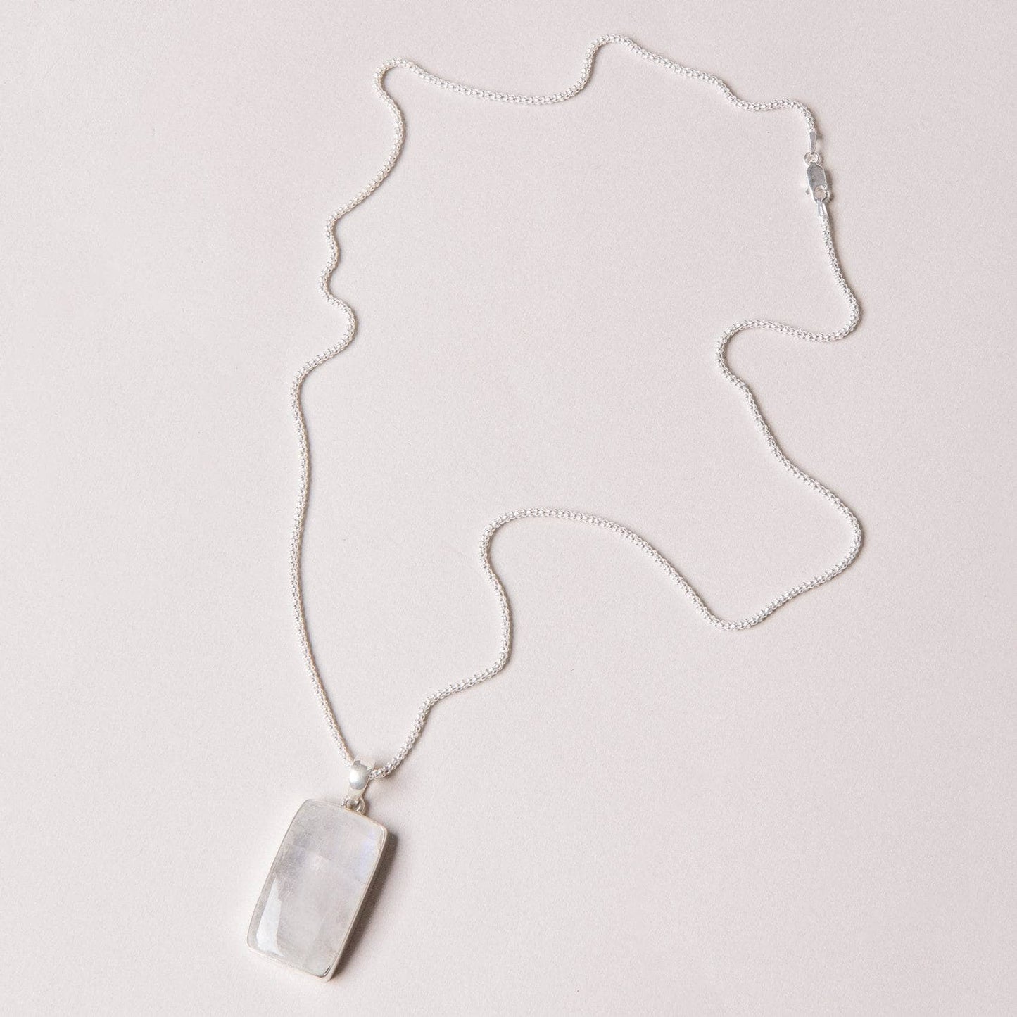 Rainbow Moonstone Rectangle Pendant Necklace