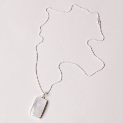 Rainbow Moonstone Rectangle Pendant Necklace