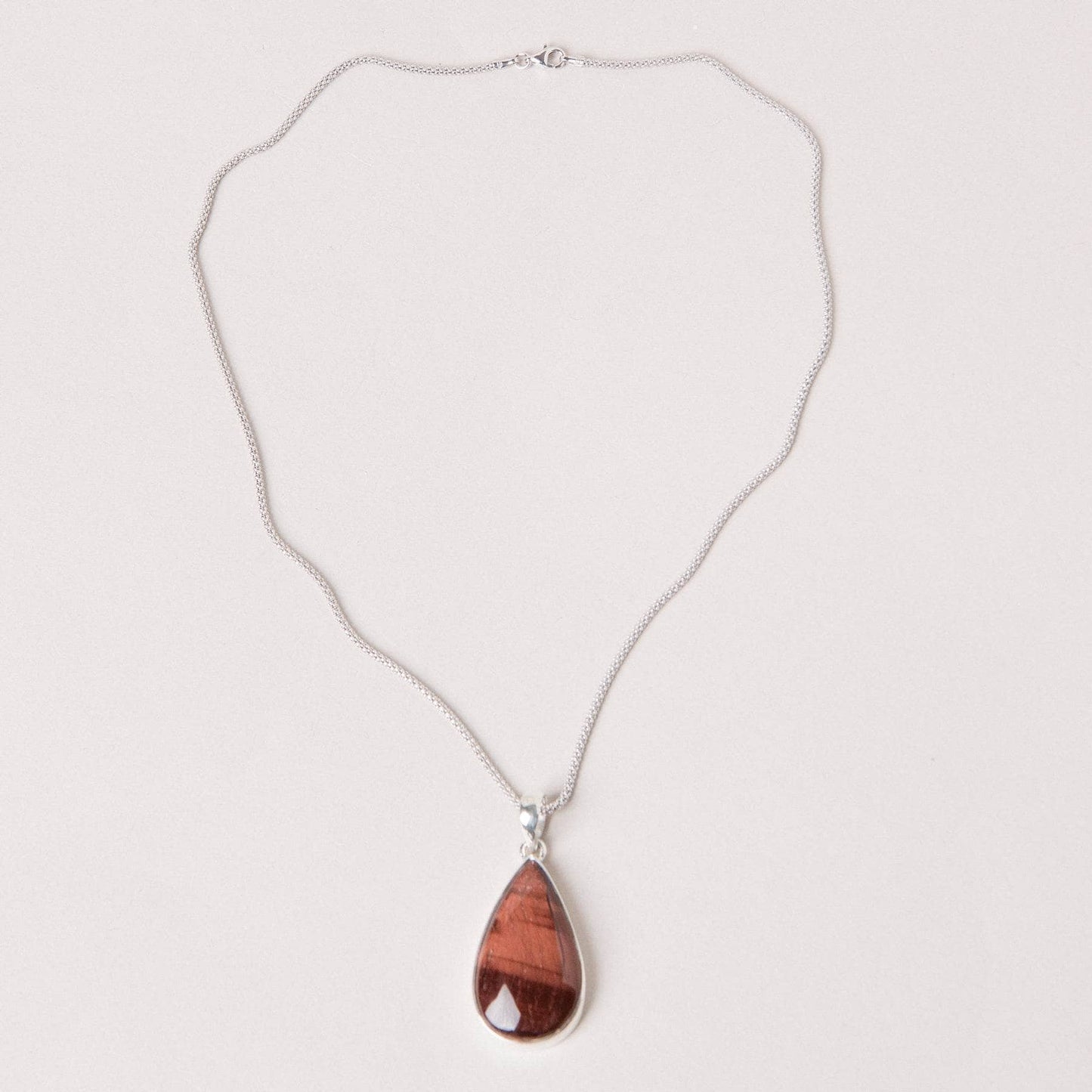 Red Tiger Eye Teardrop Pendant Necklace