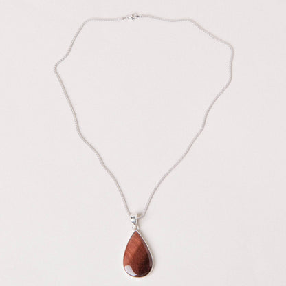 Red Tiger Eye Teardrop Pendant Necklace