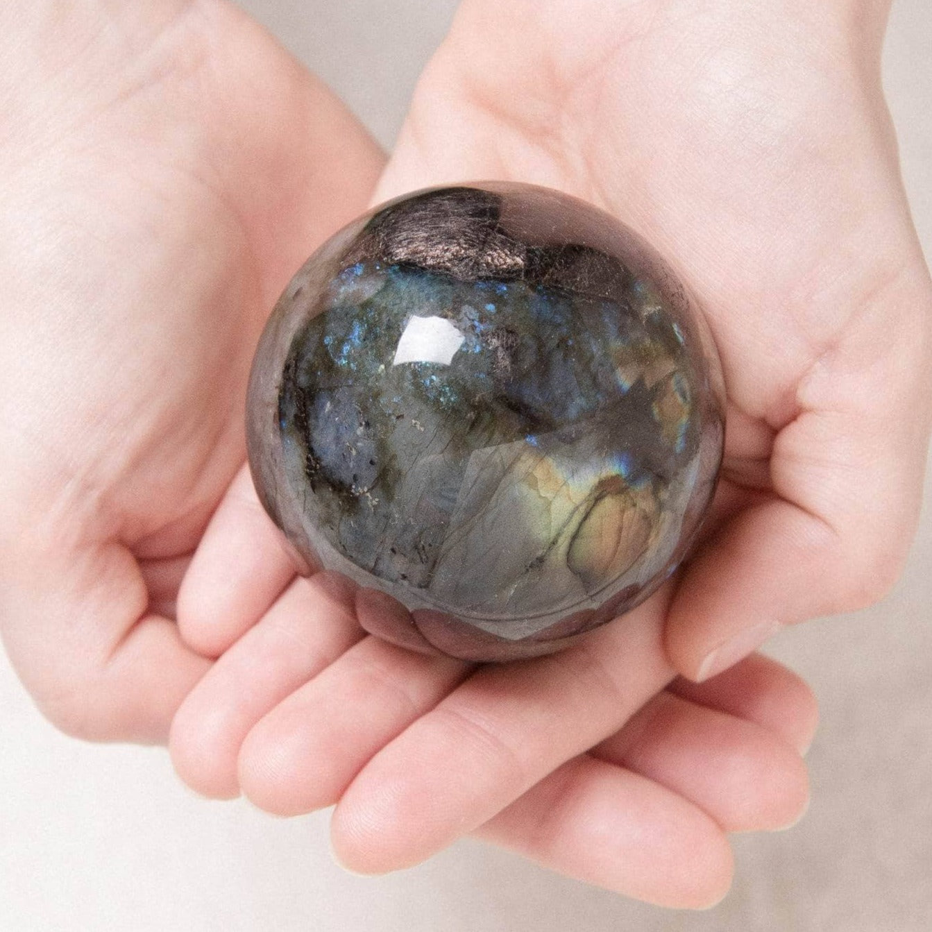 Labradorite Blue Flame Sphere with Tripod