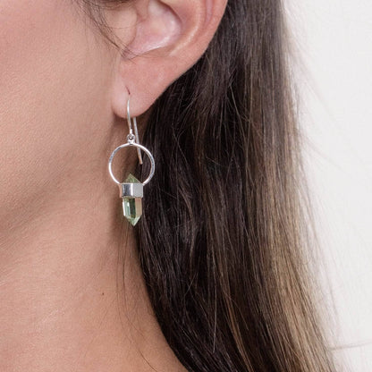Green Amethyst Crystal Point Earrings