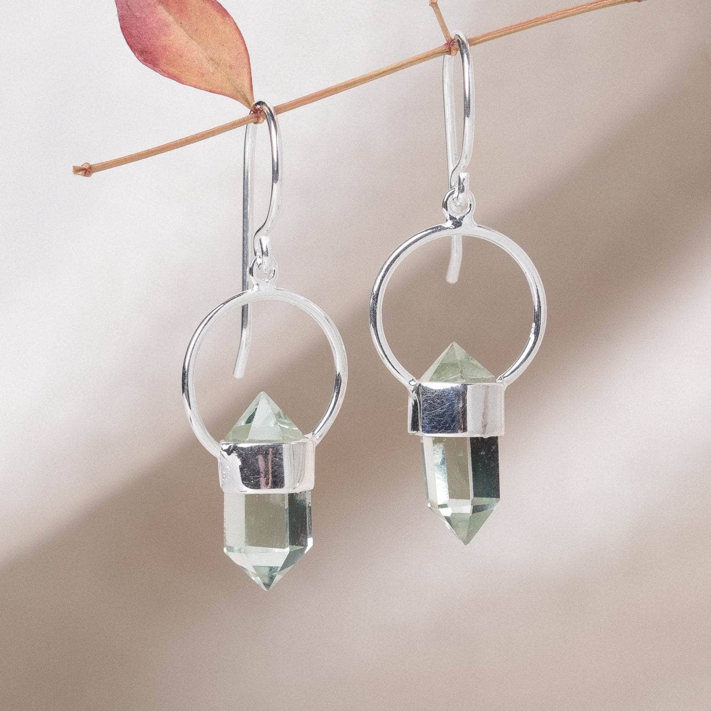 Green Amethyst Crystal Point Earrings