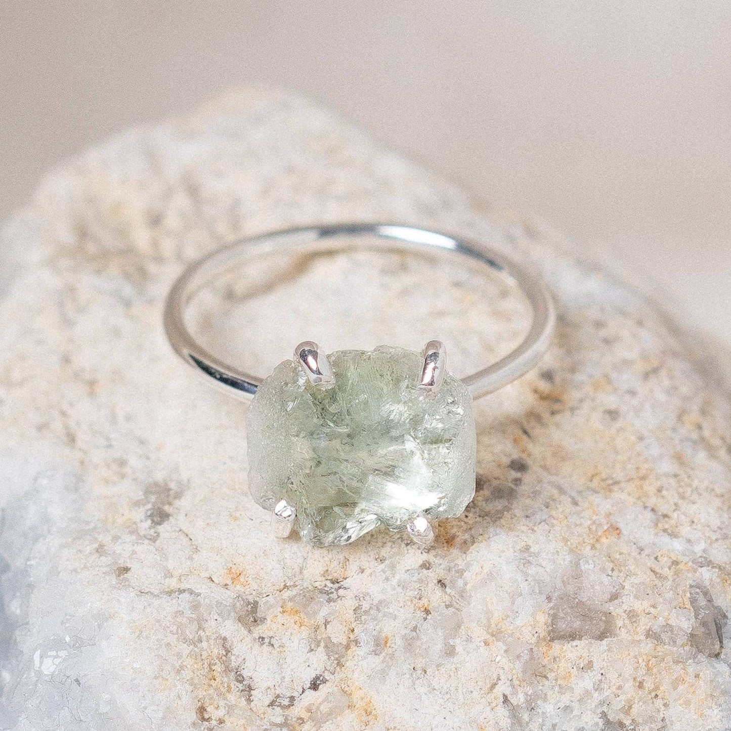 Green Amethyst Raw Freeform Gold or Silver Ring