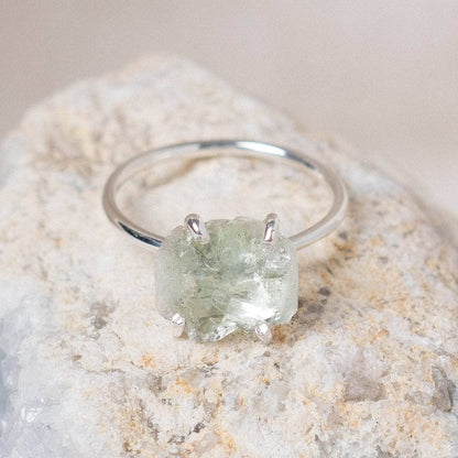 Green Amethyst Raw Freeform Gold or Silver Ring