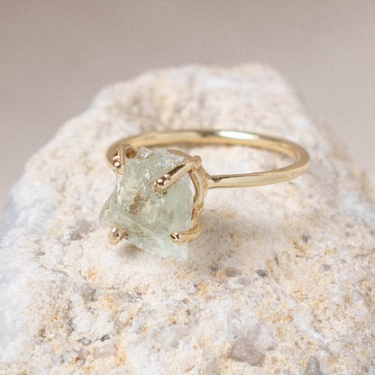 Green Amethyst Raw Freeform Gold or Silver Ring
