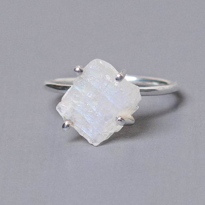 Rainbow Moonstone Raw Freeform Gold or Silver Ring