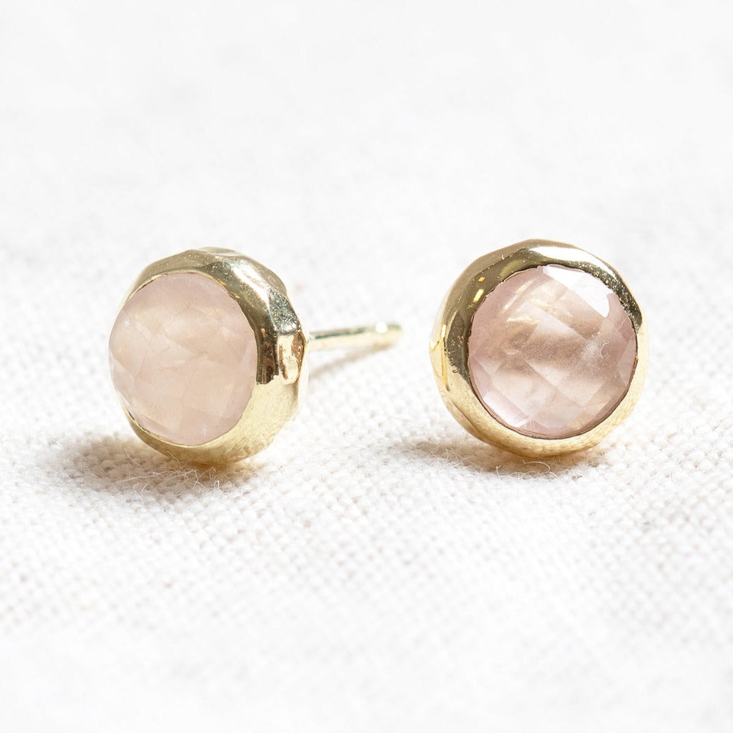 Rose Quartz Silver or Gold Stud Earring
