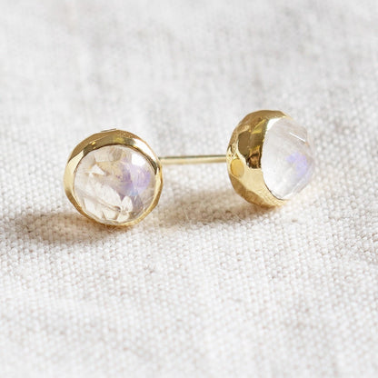 Rainbow Moonstone Silver or Gold Stud Earring