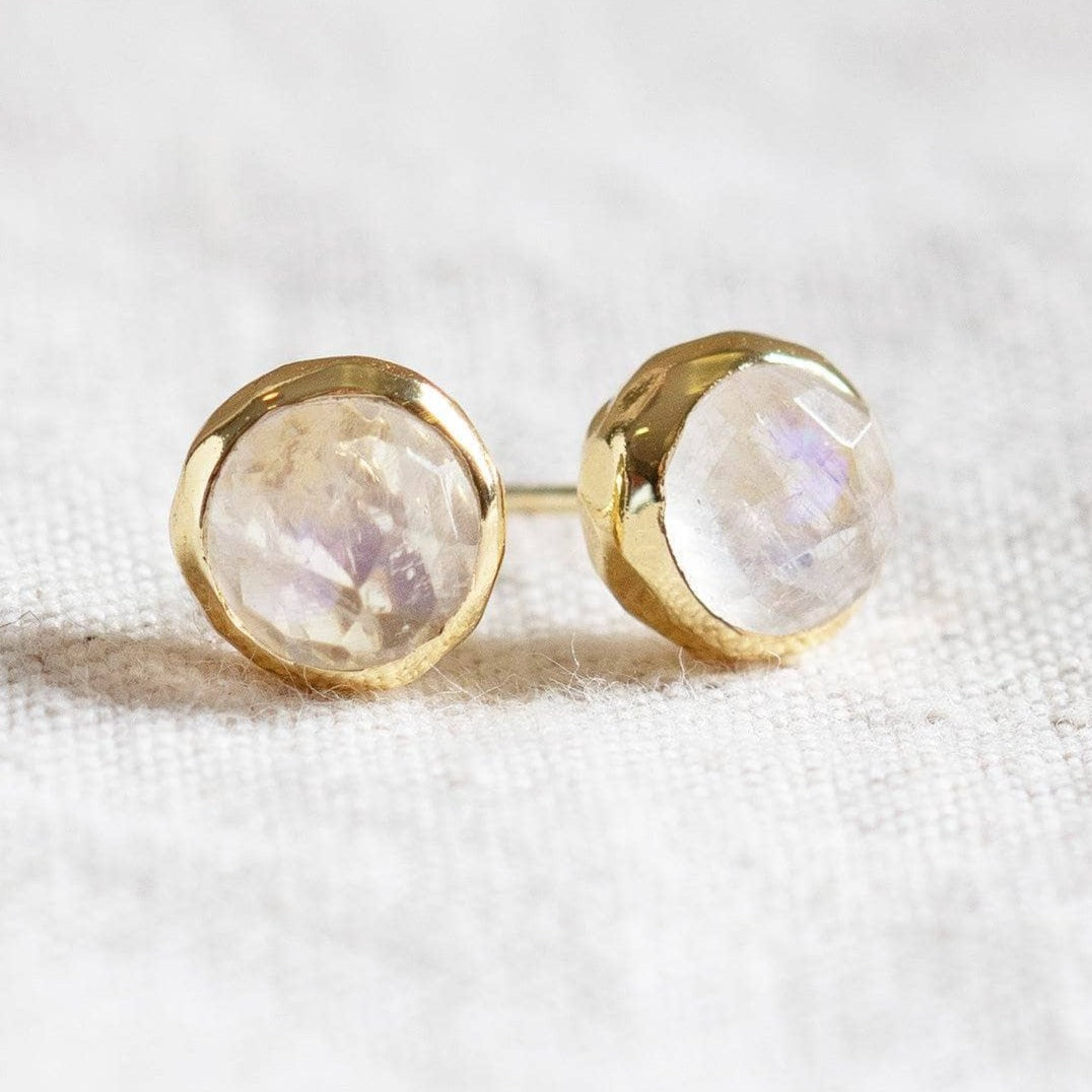 Rainbow Moonstone Silver or Gold Stud Earring