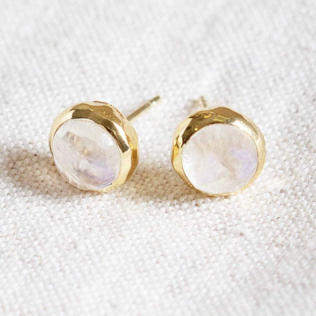 Rainbow Moonstone Silver or Gold Stud Earring