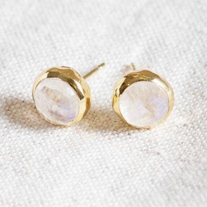 Rainbow Moonstone Silver or Gold Stud Earring