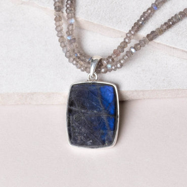 Labradorite Square Pendant Necklace