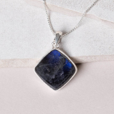Labradorite Diamond Pendant Necklace
