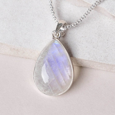 Rainbow Moonstone Teardrop Pendant Necklace