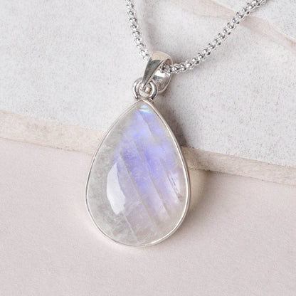 Rainbow Moonstone Teardrop Pendant Necklace