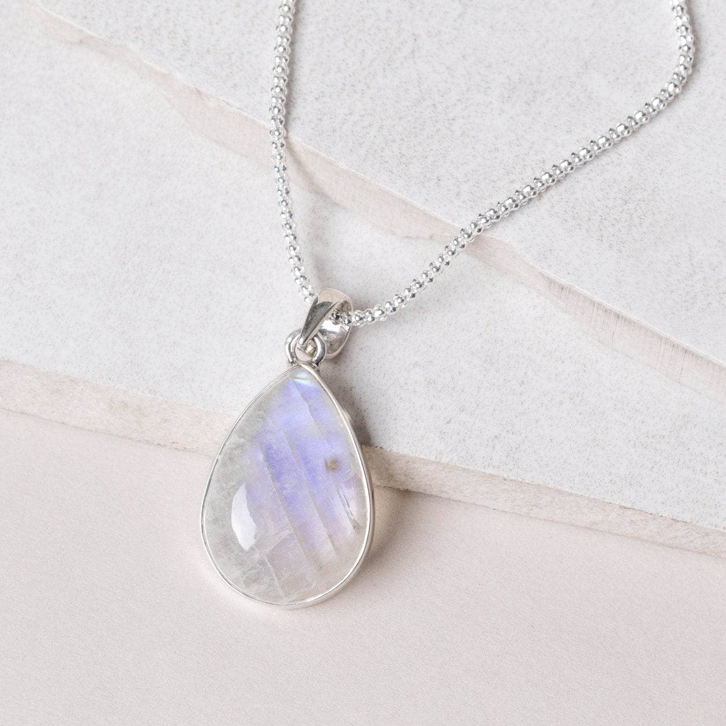 Rainbow Moonstone Teardrop Pendant Necklace