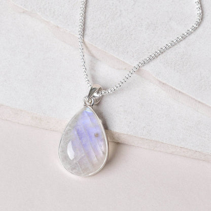 Rainbow Moonstone Teardrop Pendant Necklace