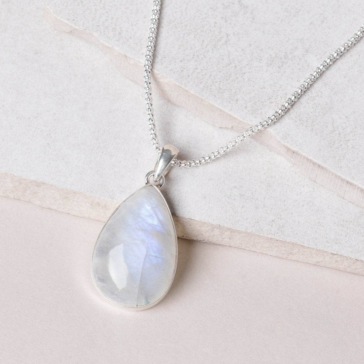 Rainbow Moonstone Teardrop Pendant Necklace