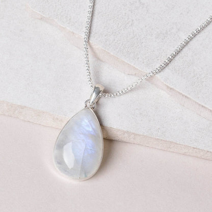 Rainbow Moonstone Teardrop Pendant Necklace