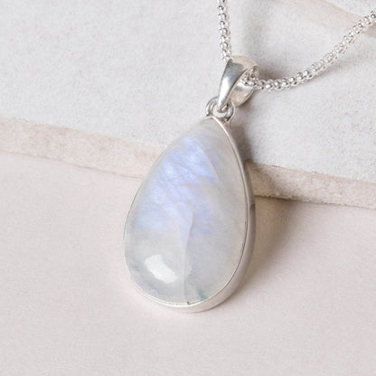 Rainbow Moonstone Teardrop Pendant Necklace